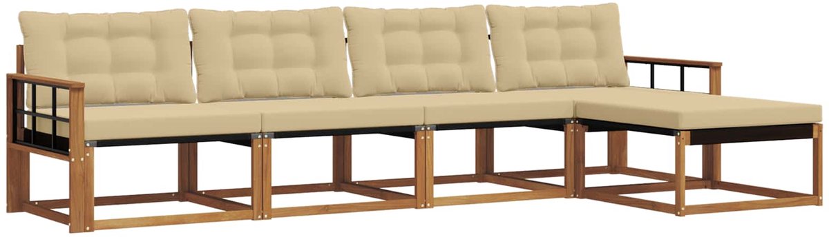 vidaXL Buiten - bank - set - 5 - st - 5-zits - Natuurlijk - en - Beige Natuurlijk en Beige