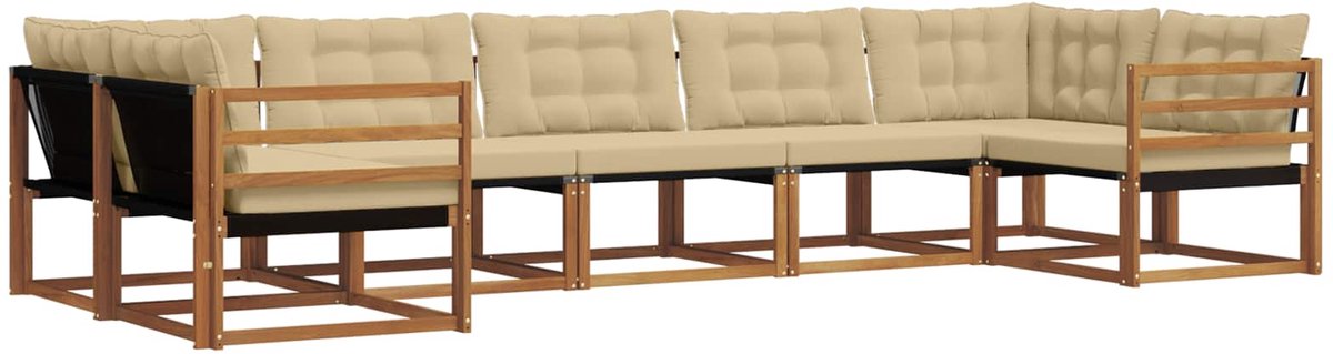 vidaXL Buiten - bank - set - 7 - st - 7-zits - Natuurlijk - en - Beige Natuurlijk en Beige