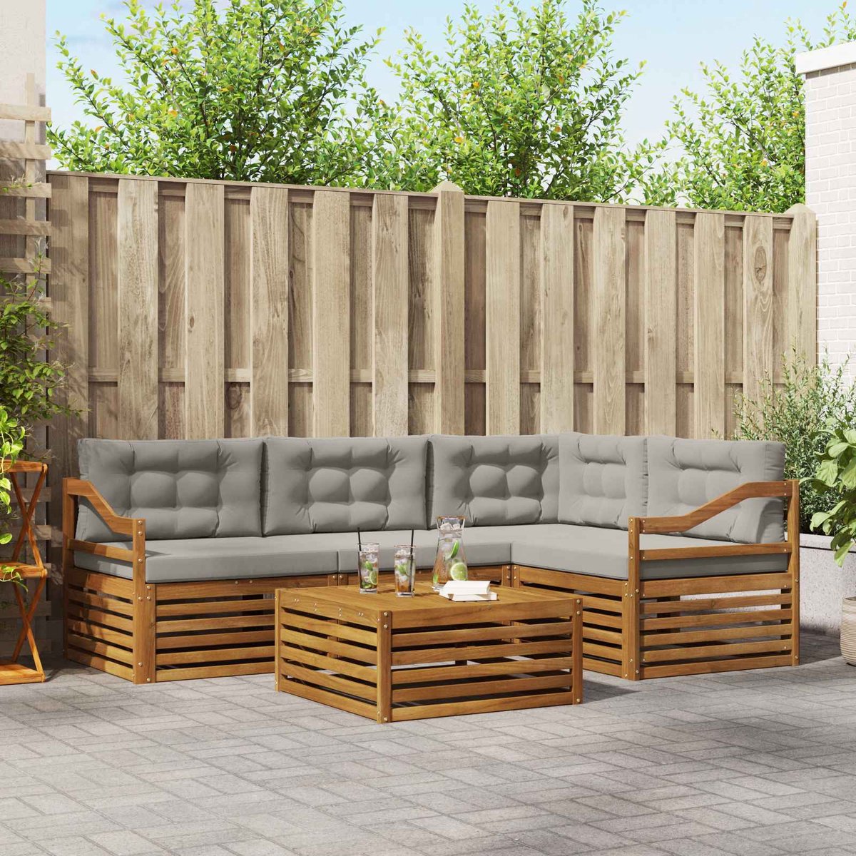 vidaXL Buiten - bank - set - 5 - st - 4-zits - Naturel - en - lichtgrijs Naturel en lichtgrijs