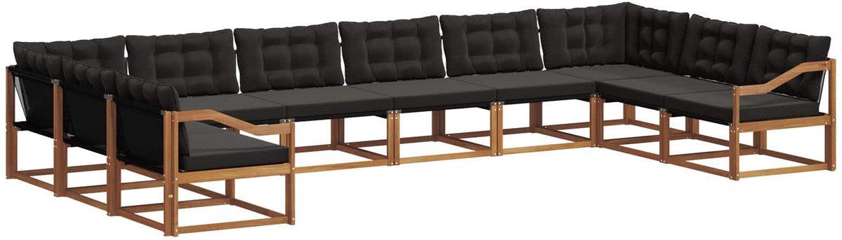 vidaXL Buiten - bank - set - 10 - st - Naturel - en - Zwart Naturel en Zwart