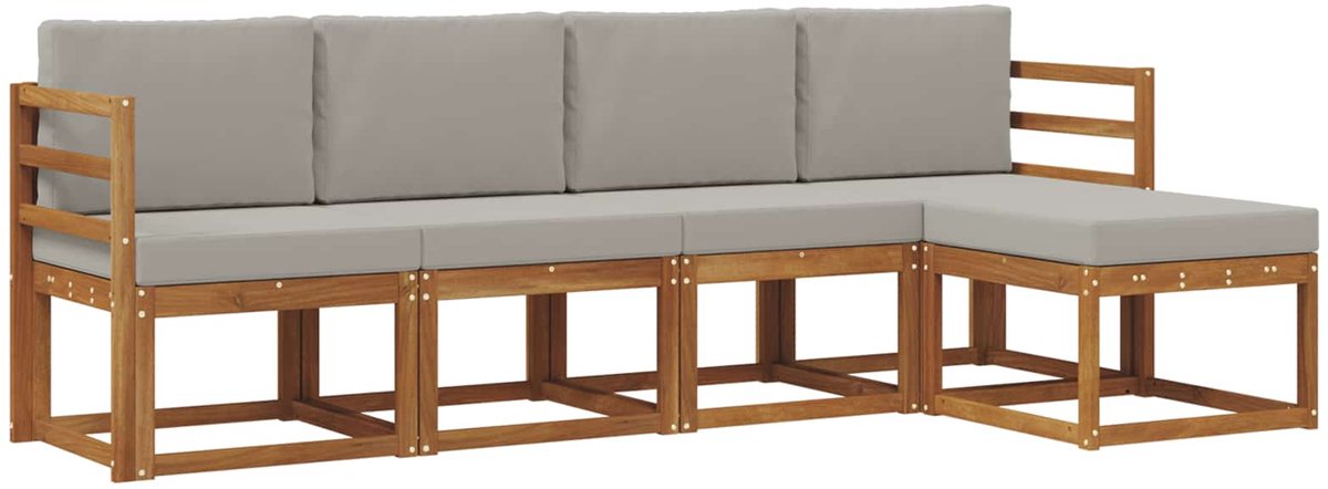 vidaXL Buiten - bank - set - 5 - st - 5-zits - Naturel - en - lichtgrijs Naturel en lichtgrijs