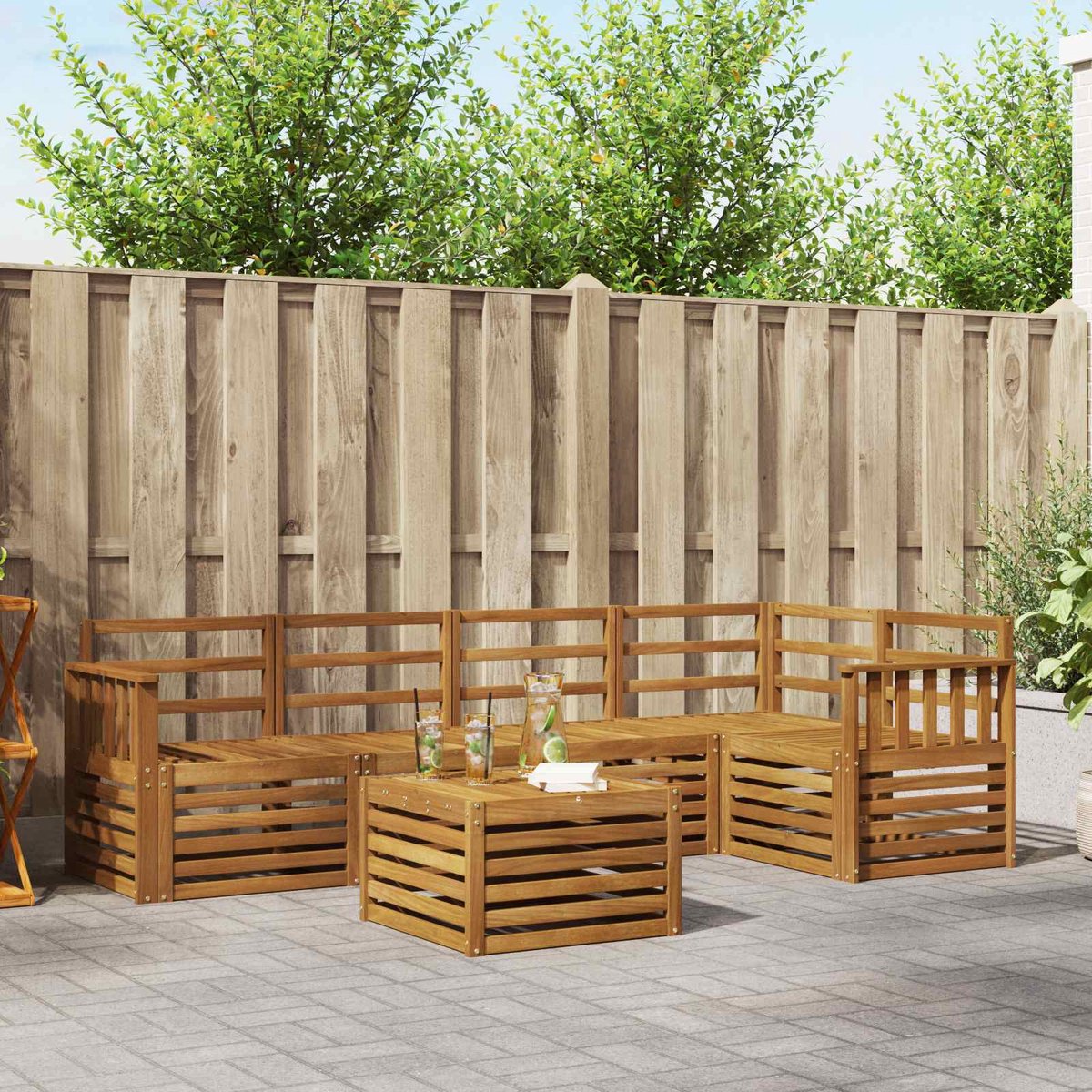 vidaXL Buiten - bank - set - 6 - st - 5-zits - Naturel - Massief - Acacia - Hout