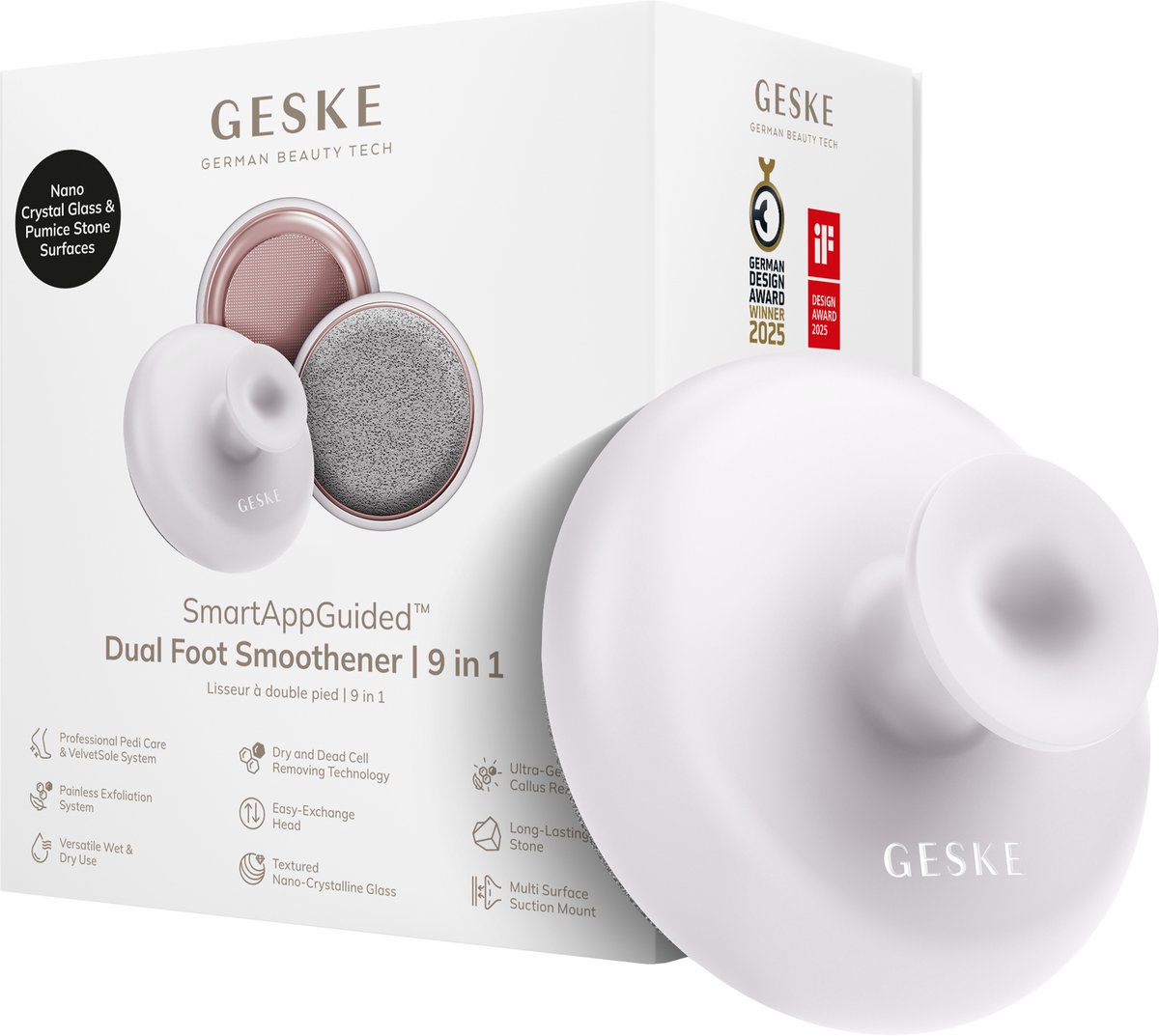 GESKE Dual Foot Smoothener | 9 in 1 | Dubbelzijdige Voetvijl | Puimsteen & Nano-Cristallijnglas | Voor Zachte, Gladde Voeten | Geavanceerde Eeltverwijdering & Exfoliatie