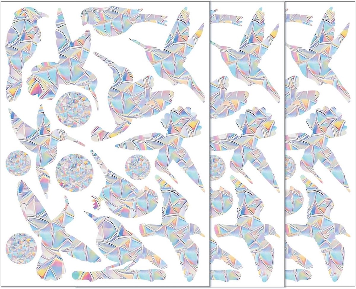 48 Stuks Vogelwerende Raamstickers, Prisma Raamstickers voor Vogelveiligheid, Grote Anti-Collisie Stickers om Vogels te Beschermen tegen Raamimpact