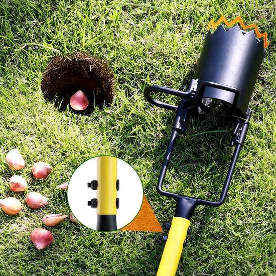 Ulisem - Bollenplanter - Handmatige grondboor - Met T-vormig handvat - 9 cm breed - 11 cm diep - Geschikt voor tulpen en knoflook - Met antislip pedaal - Roestvrij staal - Zwaar uitgevoerd - 360° van Ulisem — afbeelding 3
