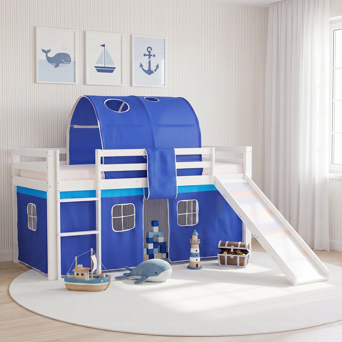 Homestyle4u Hoogslaper - 90x200 cm - Blauw - Tunnel