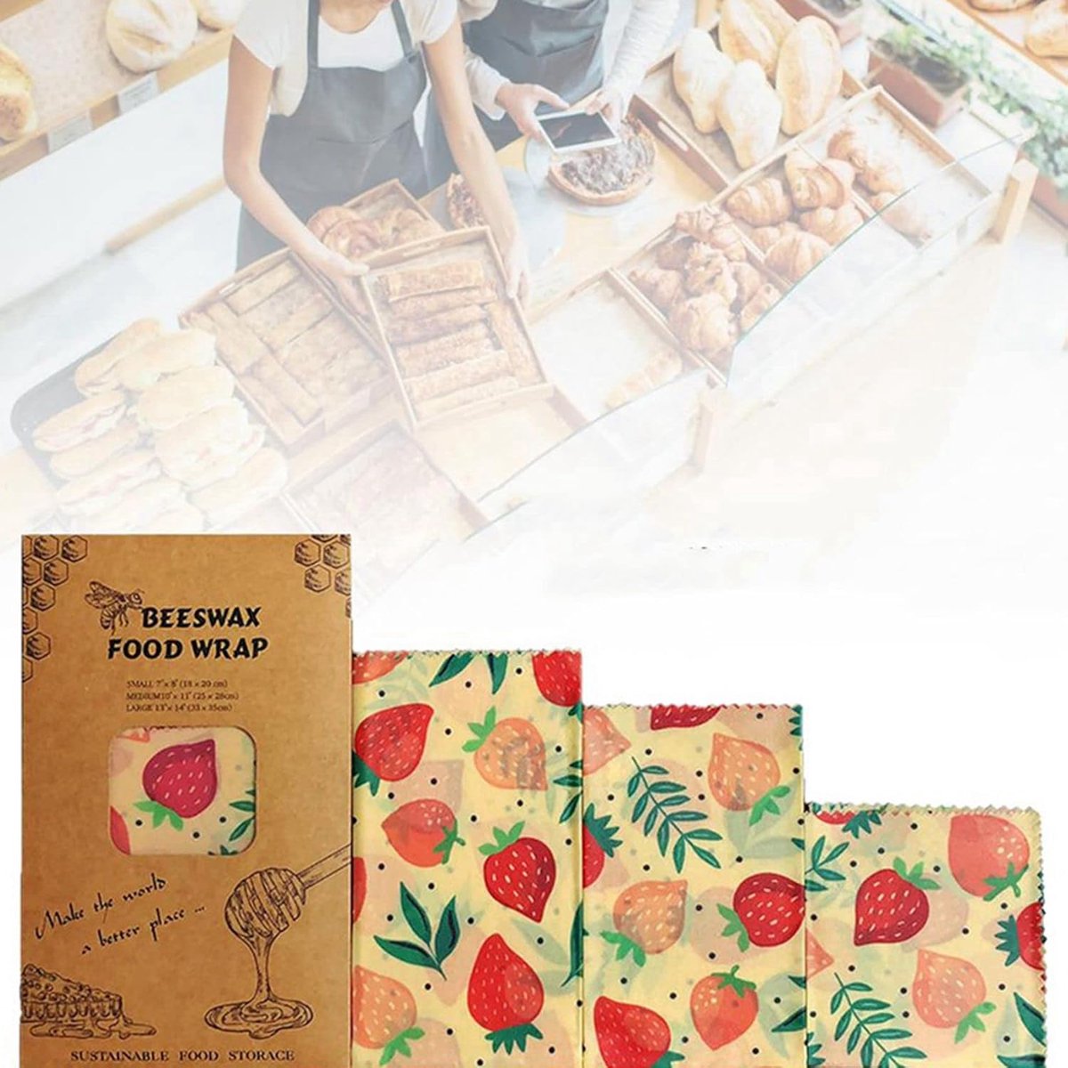 Bijenwas Doeken Set - Voedselwrap Herbruikbaar - Voedsel Verpakken - Milieuvriendelijk Alternatief - 3 Maten - Jungle Print — cadeau in Cadeau-ideeën - foto 2