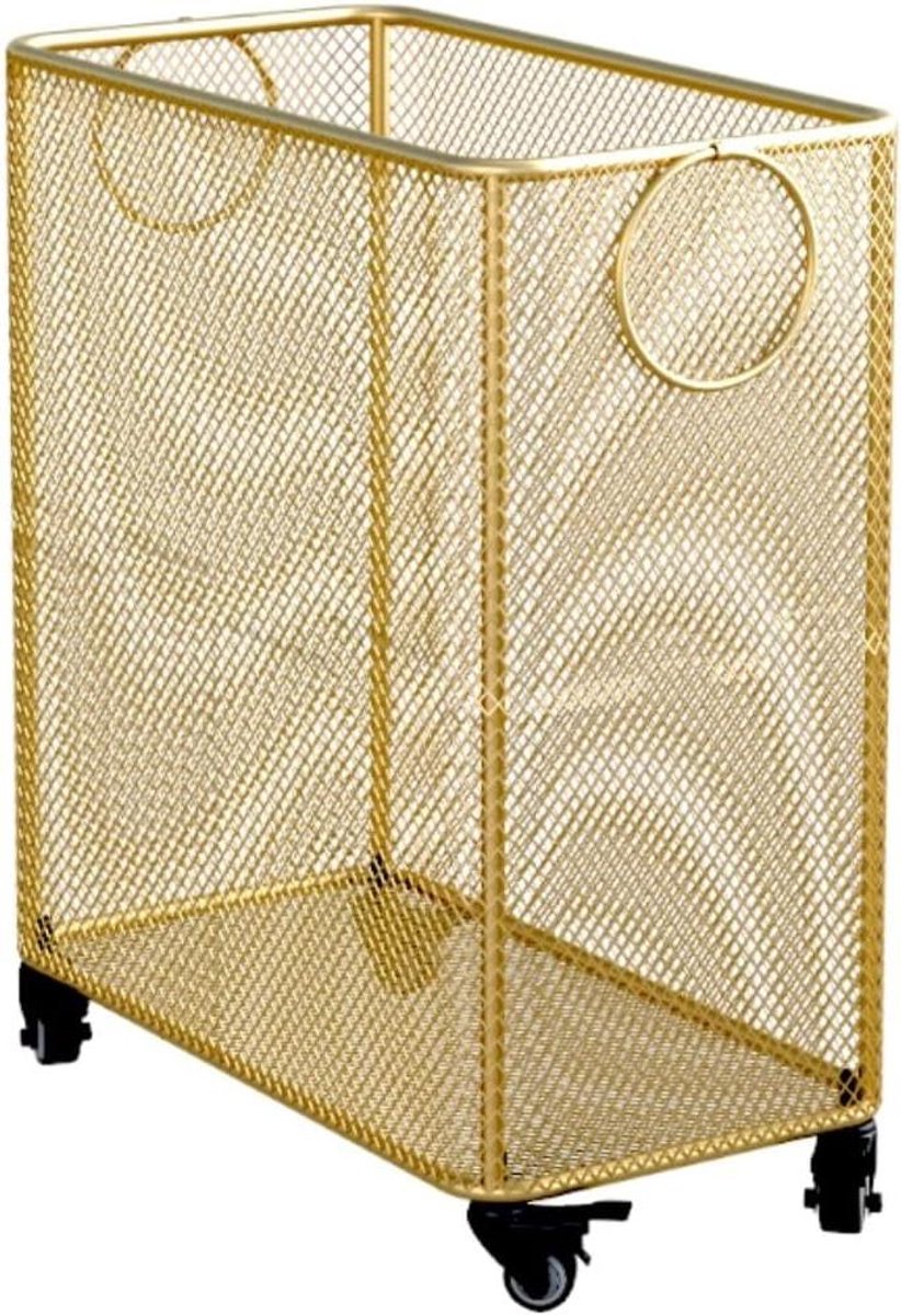 Wasmand Met Wielen Kledingmand Opbergmand Kleding Opbergen Ademend Metaalontwerp Groot Formaat Goud