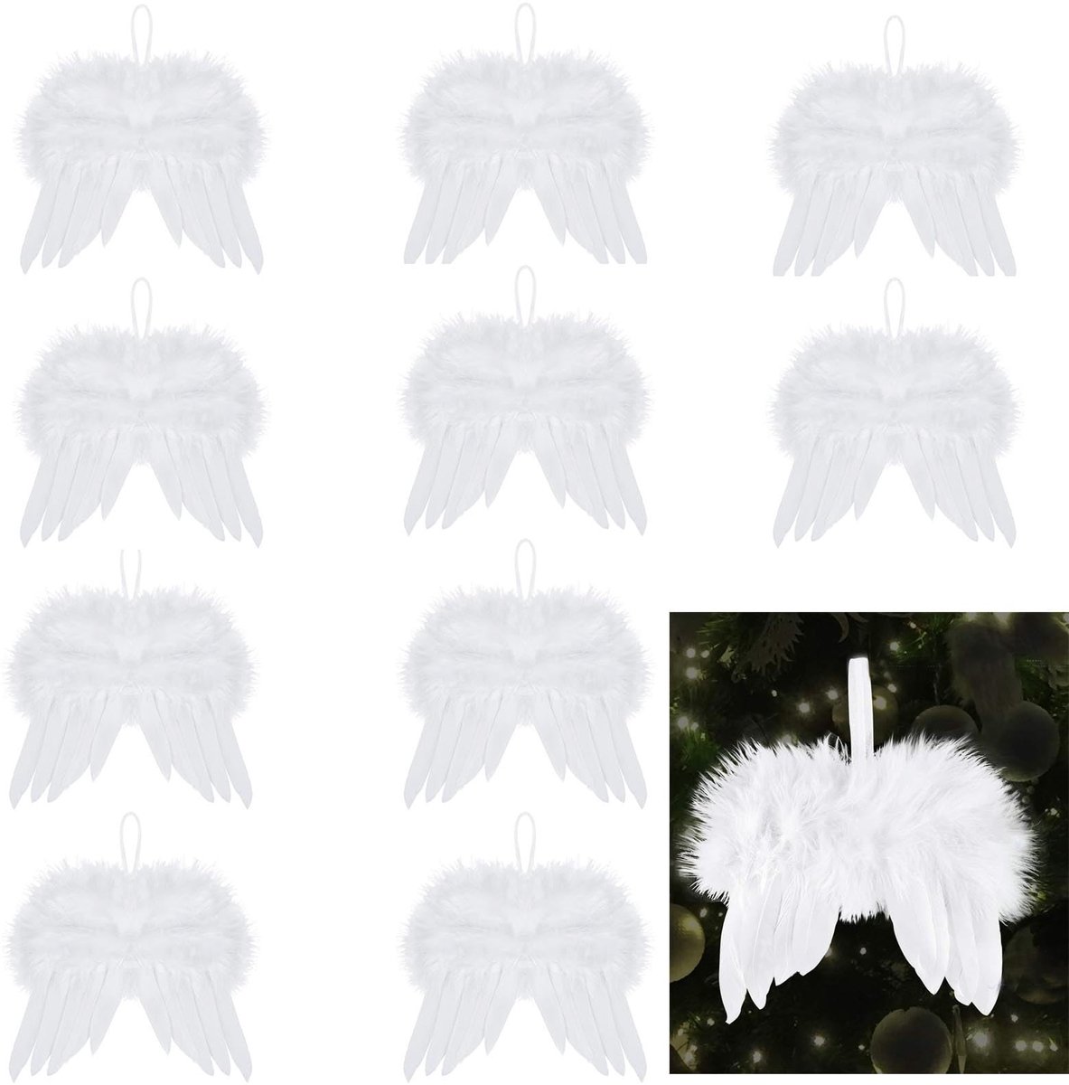 aladdien - Witte kleine engelenvleugels - kerstdecoratie - 10 stuks - voor kerstboom - feestdecoratie - geschikt voor bruiloft - witte engelenvleugels