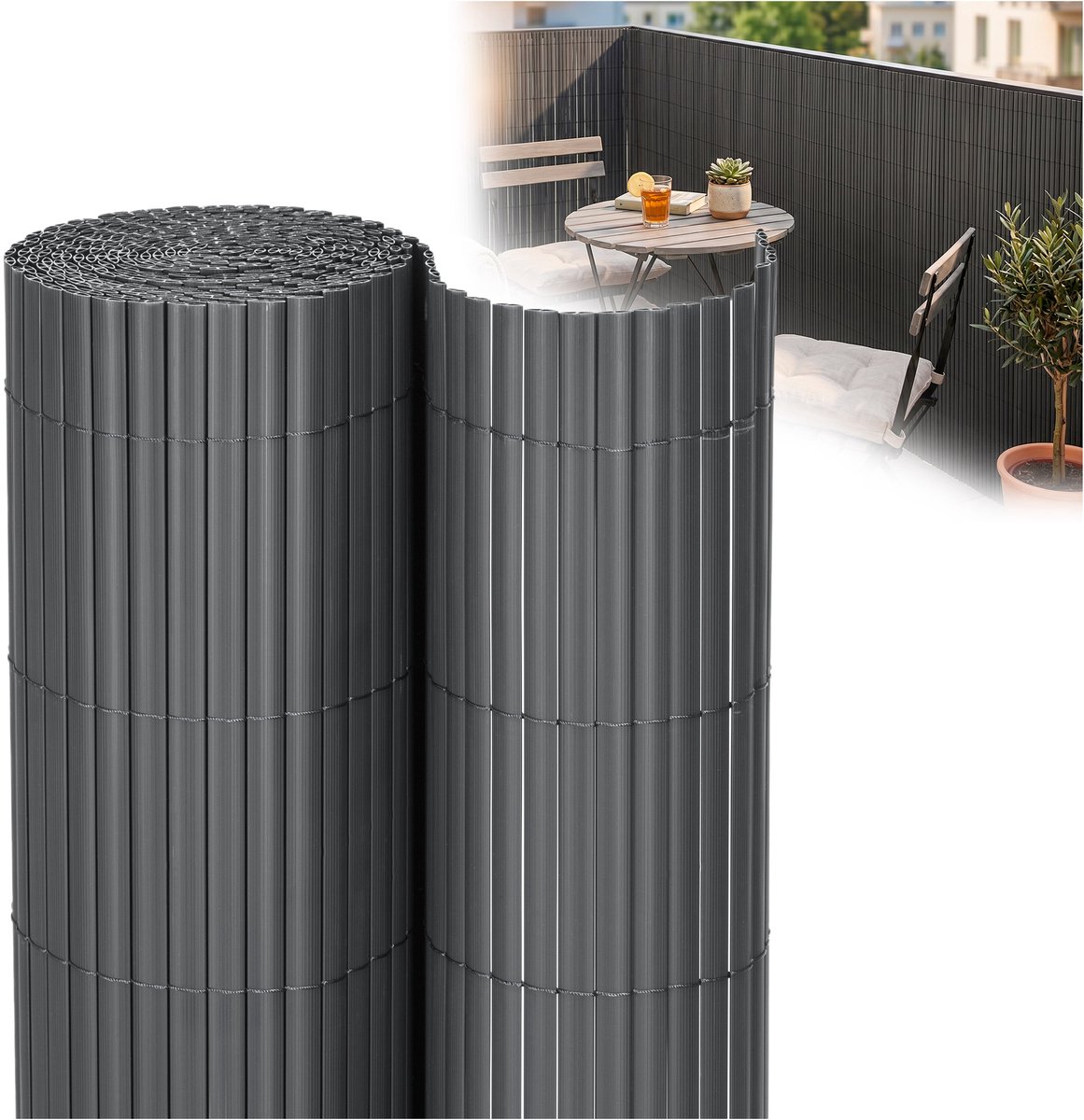 Springos Balkonscherm - Privacyscherm - Hoge Kwaliteit - Waterbestendig - UV-bescherming - 1x4 m - Antraciet - PVC