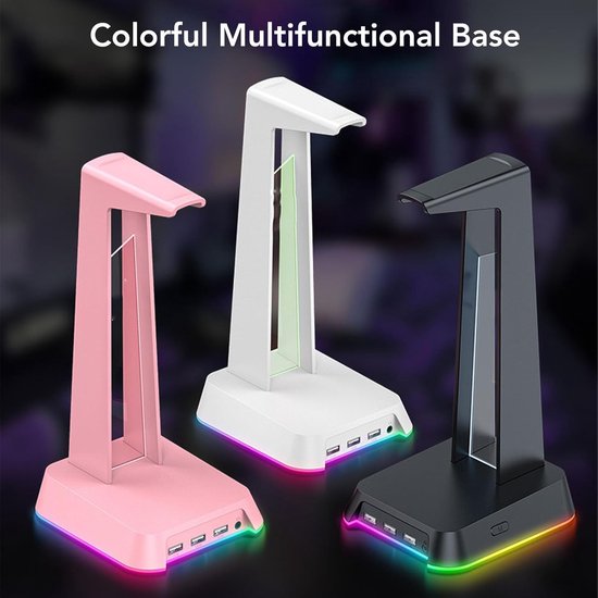 Hoofdtelefoonstandaard - Headset Houder - Gaming Setup - RGB Verlichting - 3 USB Poorten - Zwart — afbeelding 5