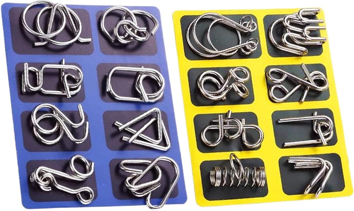 Metaaldraad Puzzelset - Hersenkrakers Puzzels - Mentale Uitdaging - 16 Unieke Puzzels - 18 x 14 cm - Veelkleurig