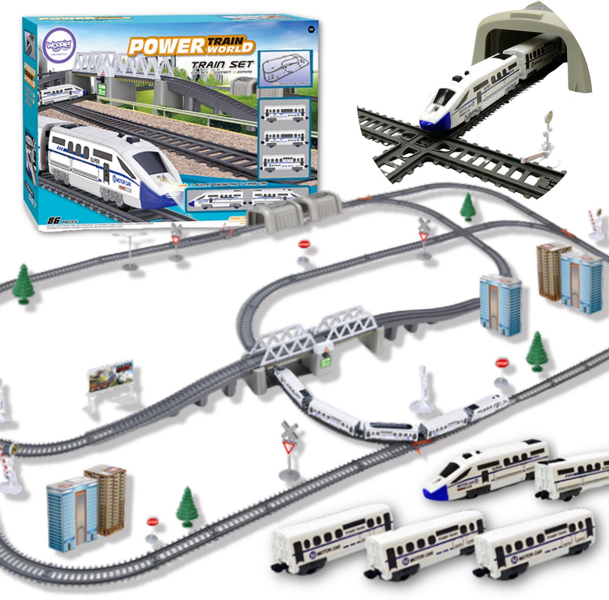 Woopie elektrische trein enorm 914 cm spoorbrugtunnel 86 stuks.