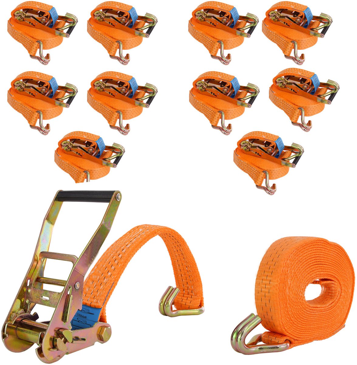 10x Spanband met ratel Spanband 6m 3000kg 3to 2-delig 35mm TÜV / GS oranje