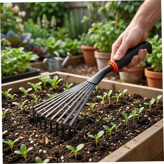 Handhark en Cultivator - Tuingereedschap Set - Bodem Bewerken - Ergonomische Siliconen Grip - 38 cm - Zwart van Handhark — afbeelding 2