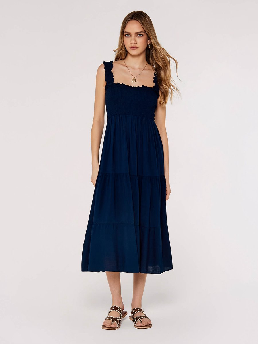 Midi-jurk met gelaagde smock