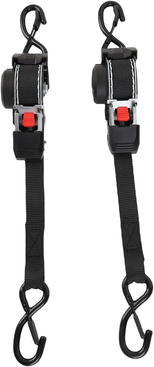 Ratelbanden Set - Spanbanden Lashing Straps - Transport Beveiligen - Automatisch Intrekbaar S-Haak - 2 stuks 10ft - Zwart