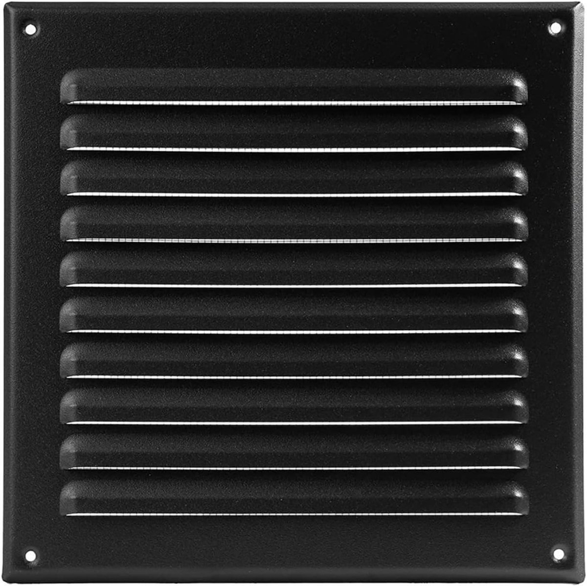 Ventilatierooster Afdekking - Lamellenraster Ontluchting - Luchtcirculatie Verbeteren - Robuust Aluminiumlegering - 250 x 250 mm - Zwart