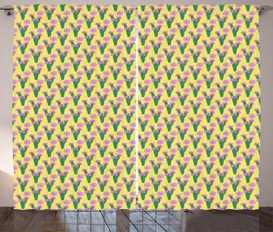 Botanische Gordijnen - Cactus Bloem - Interieur Verfraaien - Digitale Print Technologie - 280 x 175 cm - Groen Roze
