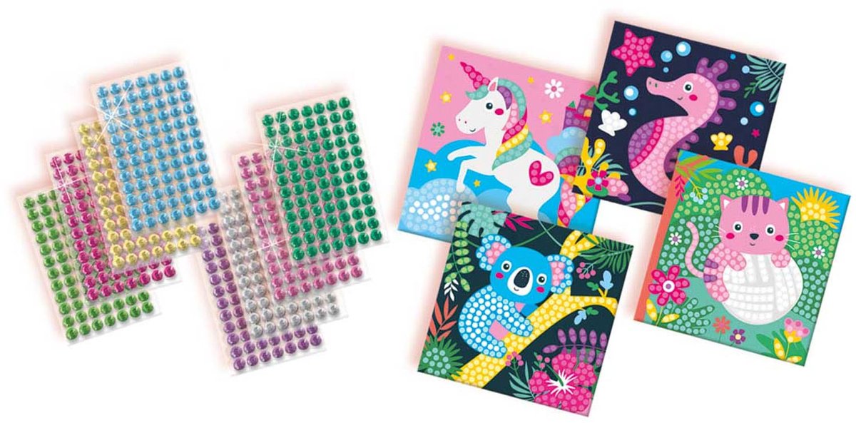 SES Creative - Hobby Pink - Diamond Painting - Vrolijke Dieren - Knutselen Meisjes - 1440 Diamant Stickers met 4 Gekleurde Kaarten - Vanaf 3 jaar — afbeelding 6