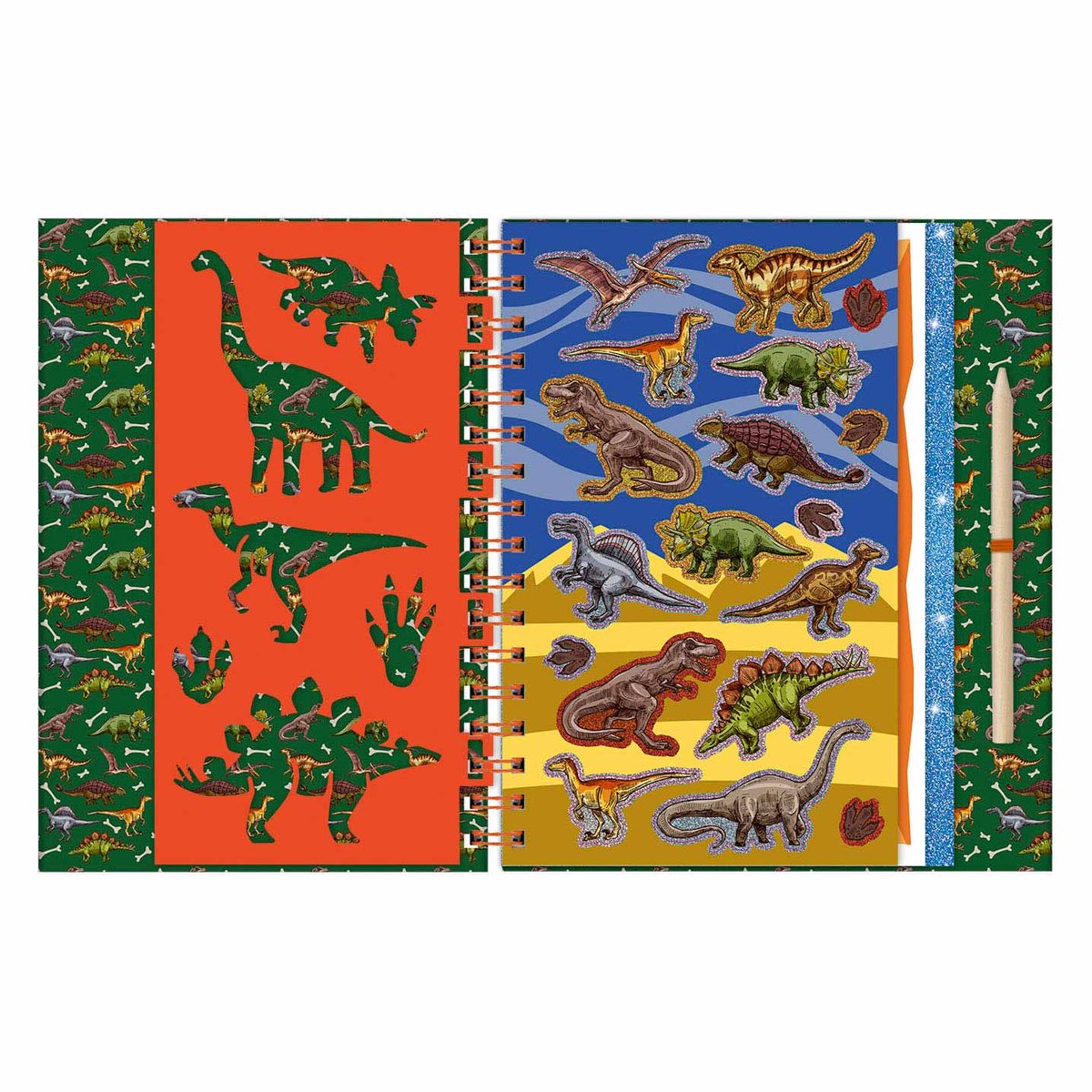 Totum Dino vakantie doeboek kraskaarten en kleurboek dinosaurus scratch art junior harde kaft A5 Forever Dino — afbeelding 7