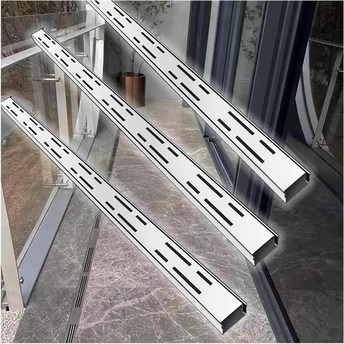Slanke afvoerset - Drainagesysteem terras - Wateroverlast voorkomen - Roestvrij staal 304 - 100 cm lengte - Zilver