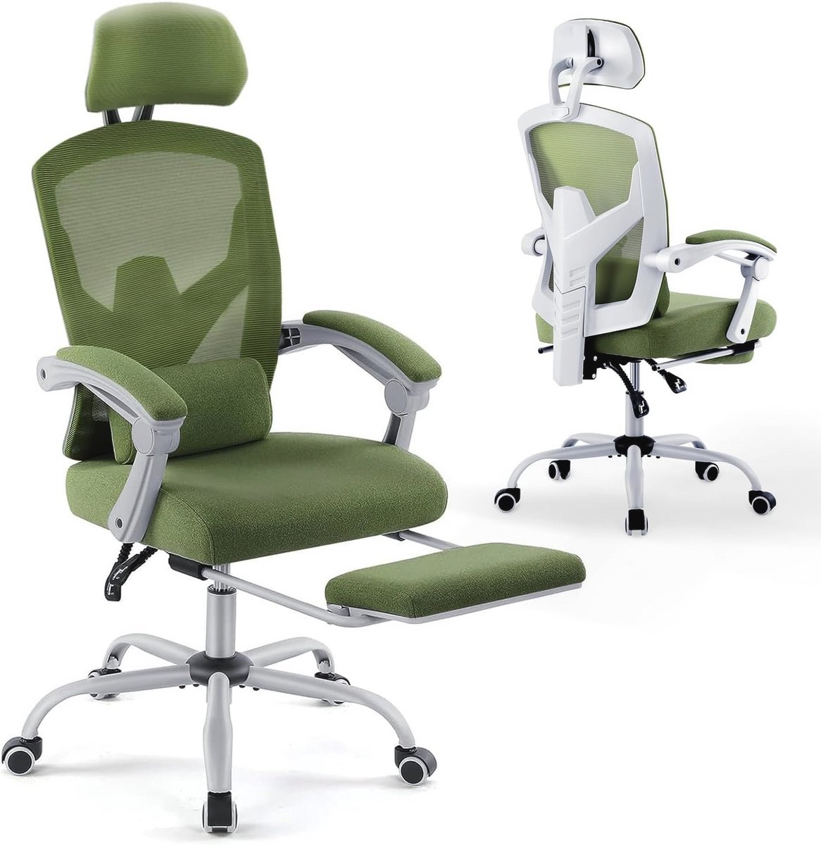 Ergonomische bureaustoel - Comfortabele werkstoel - Langdurig zitten - Verstelbare lendensteun - 70 x 42 x 121 cm - Groen