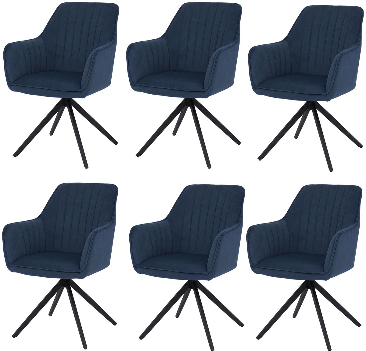 MCW Set van 6 eetkamerstoelen MCW-L79, keukenstoelen met rugleuning en armleuningen, draaibaar, automatische terugkeer, stof/textiel ~ blauw