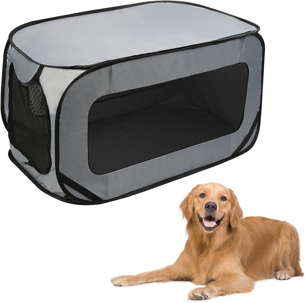 Honden Transportbox - Reismand Kat - Veilig Vervoer - Opvouwbaar Ontwerp - 94 x 53 x 53 cm - Zilver Grijs