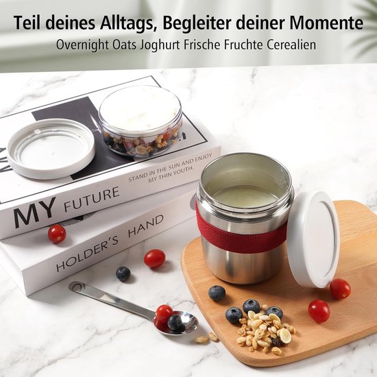 stainless steel cereal cup to go with spoon, double-walled vacuum-insulated yogurt cup to go 720 ml, newly upgraded yogurt cups cereal box for children and adults for porridge — afbeelding 2