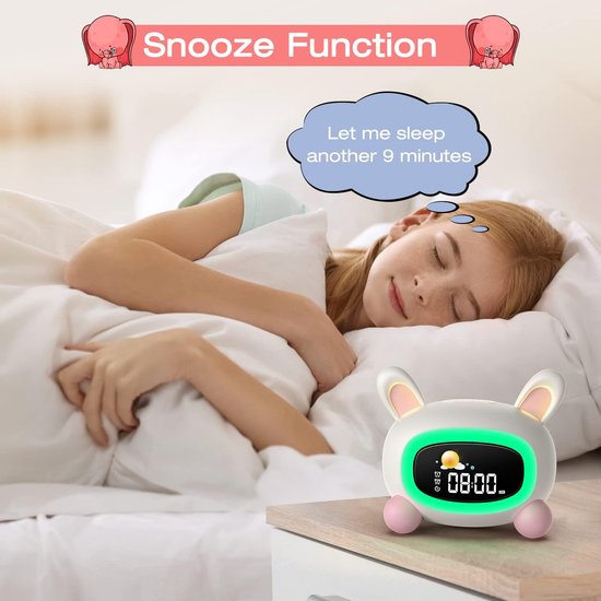Lemnoi Children's Light Alarm Clock with Night Light, Battery Operated, Sleep Trainer with Snooze Function, 4 Brightness Levels and Colourful Light, Digital Alarm Clock for Children, Boys and Girls — afbeelding 3