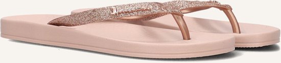 Roze Ipanema teenslippers met glitterbandjes en gouden logo.