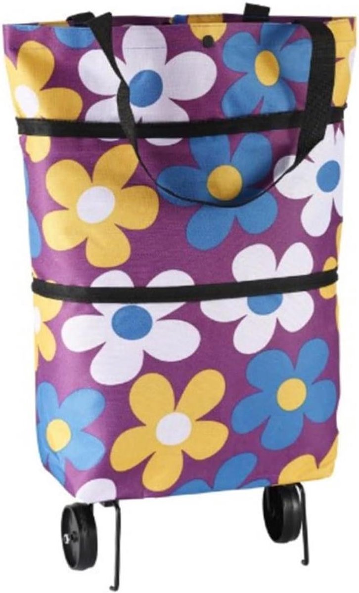 Opvouwbare Kar - Trolley Tas - Boodschappen Doen - Met Wielen - Grote Capaciteit - Paars