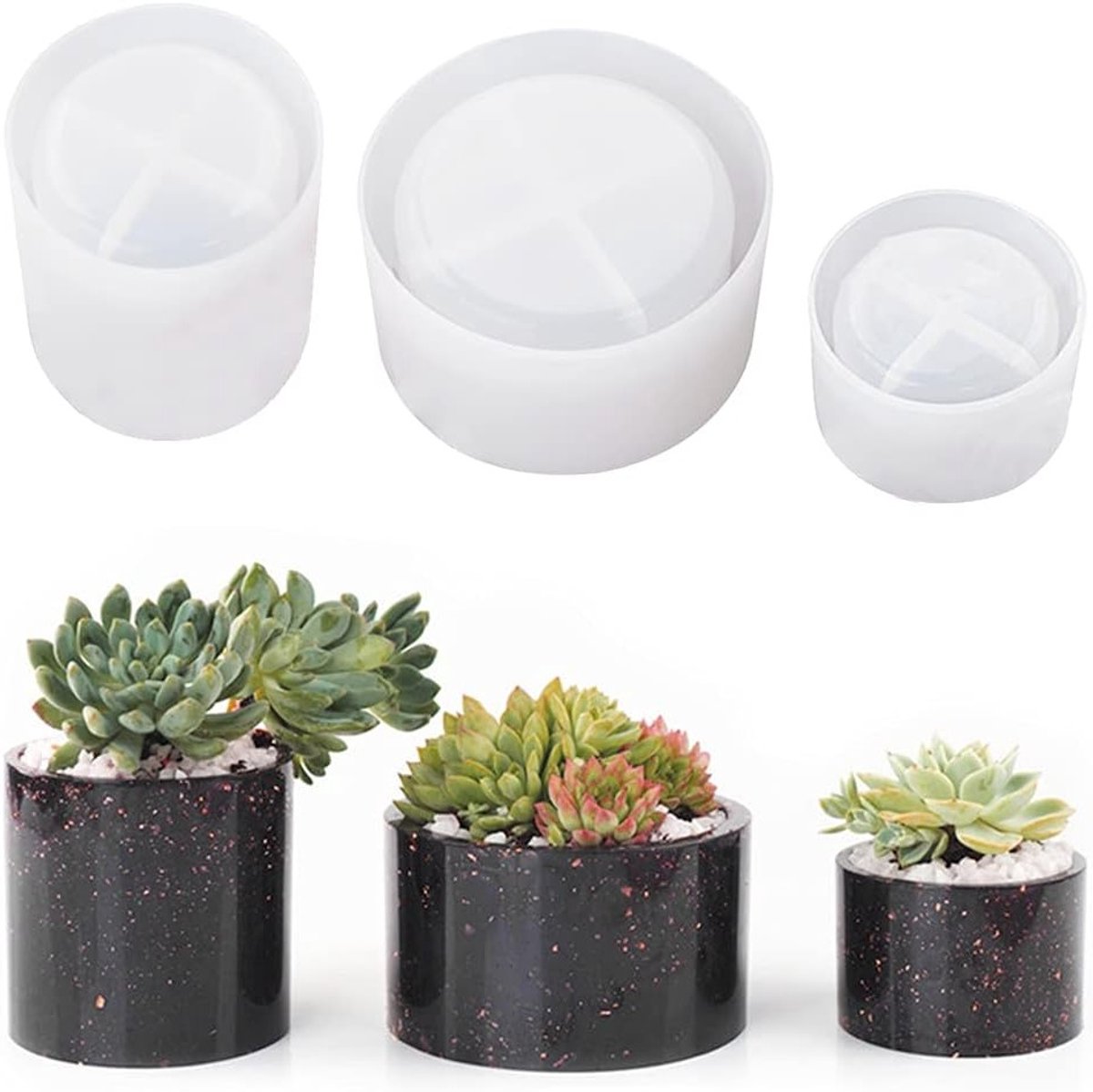 Set van 3 Siliconen Mallen voor Kaarsenhouders en Plantenpotten, Ideaal voor Succulenten en Decoratieve Vazen, Perfect voor DIY Projecten en Creatieve Ambachten
