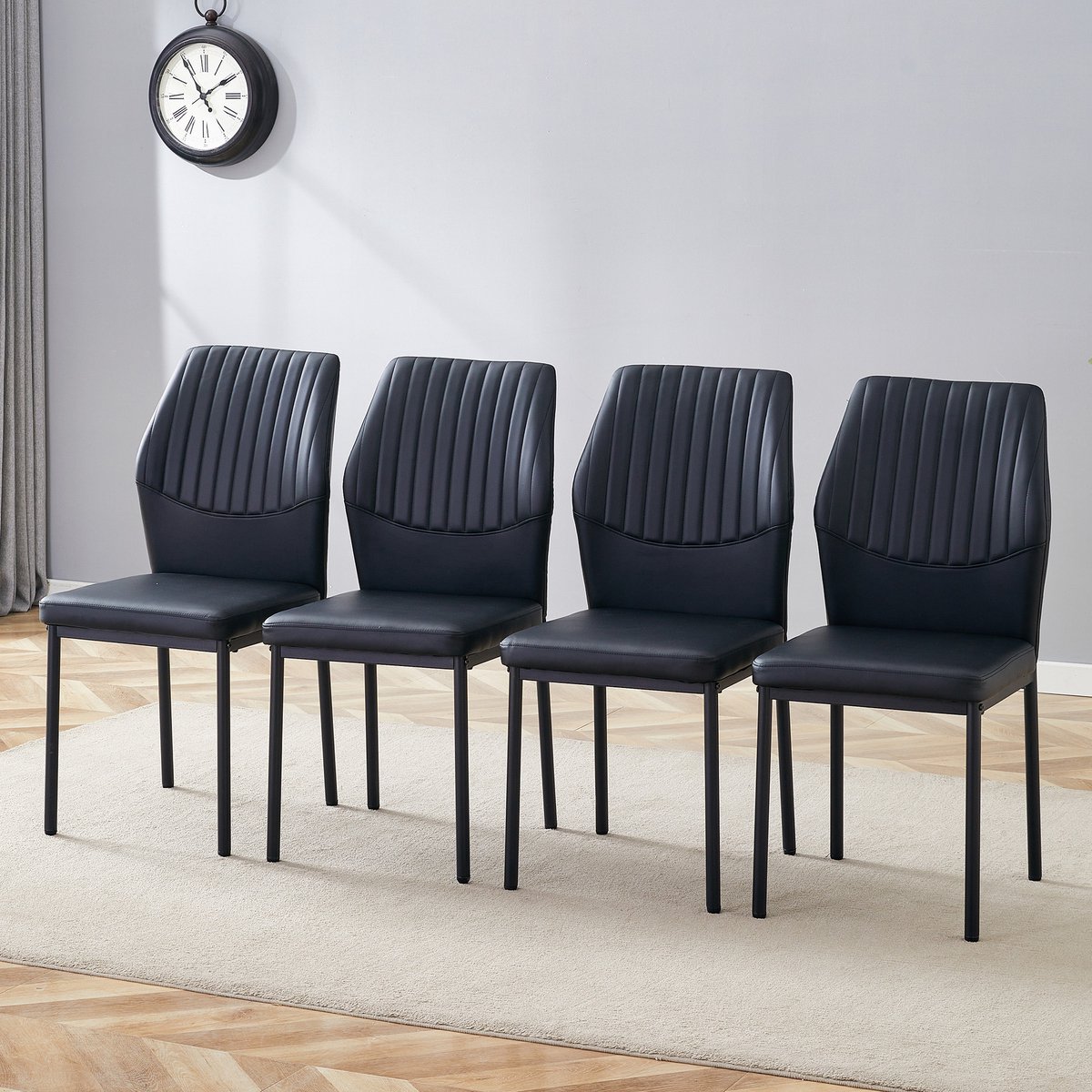 Clruro Eetkamerstoelen - Set van 4 - Eetkamerstoel Leicht-Luxus verticaal reliëf - modern woon- en eetkamer design - PU Leder Metaal - Zwart