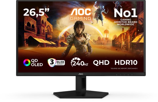 AOC Q27G41ZDF 27″ QHD QD-OLED Gaming Monitor 240Hz 0,03ms HDR10 Adaptive Sync G-Sync HDMI DP