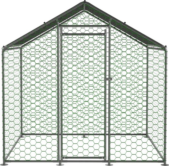 Kippenren - Buitenren - Dierenren - Konijnenren - Verzinkt staal - Waterdicht dak - Veiligheidsslot - Weerbestendig - Tuin - 200x200x200 cm - 1 stuk - Zilver