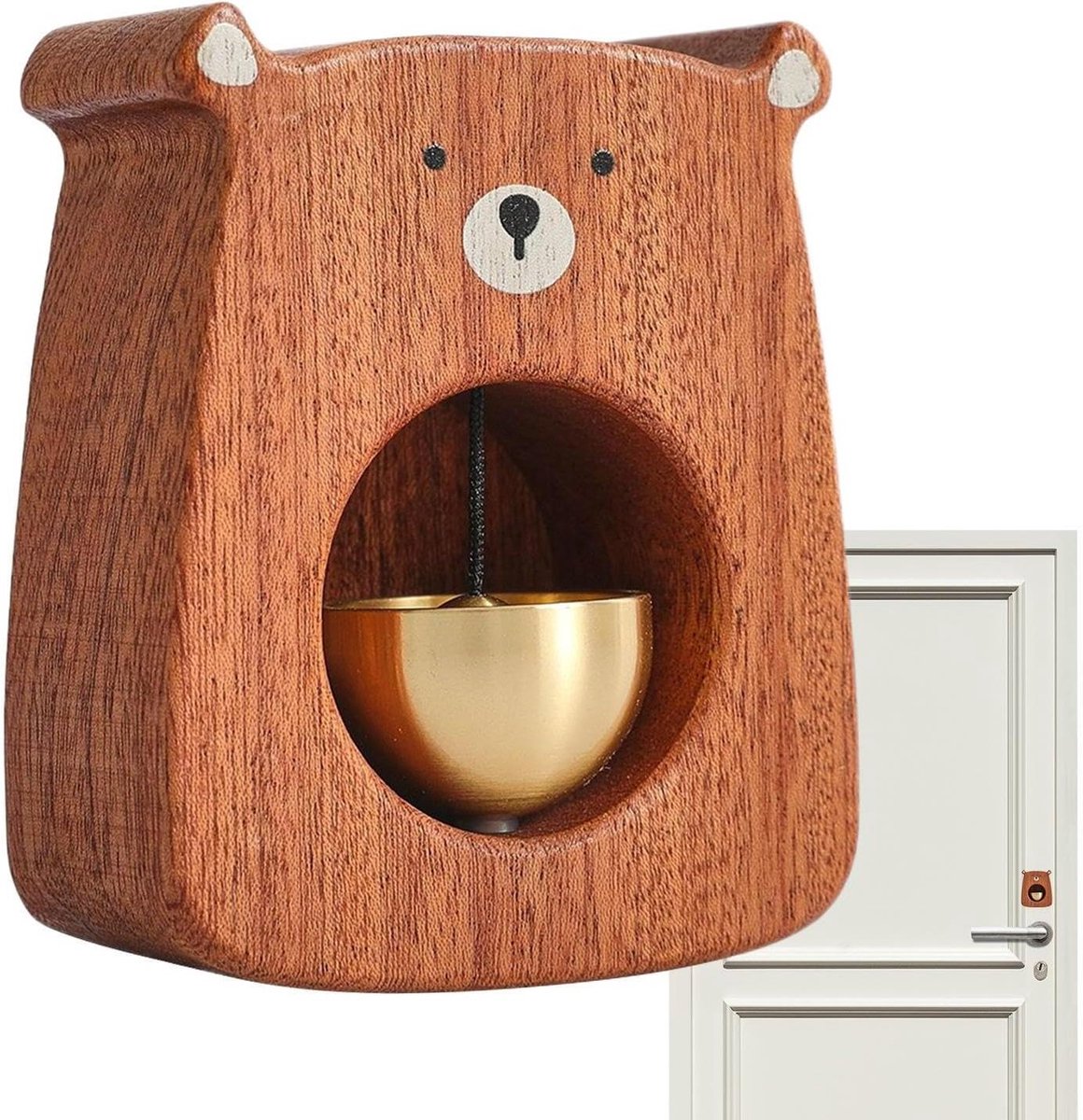 Houten Beldecoratie - Bellenfiguur Beer - Kinderkamer Decoratie - Educatief Ontwerp - 11 x 9 x 5 cm - Houtkleur