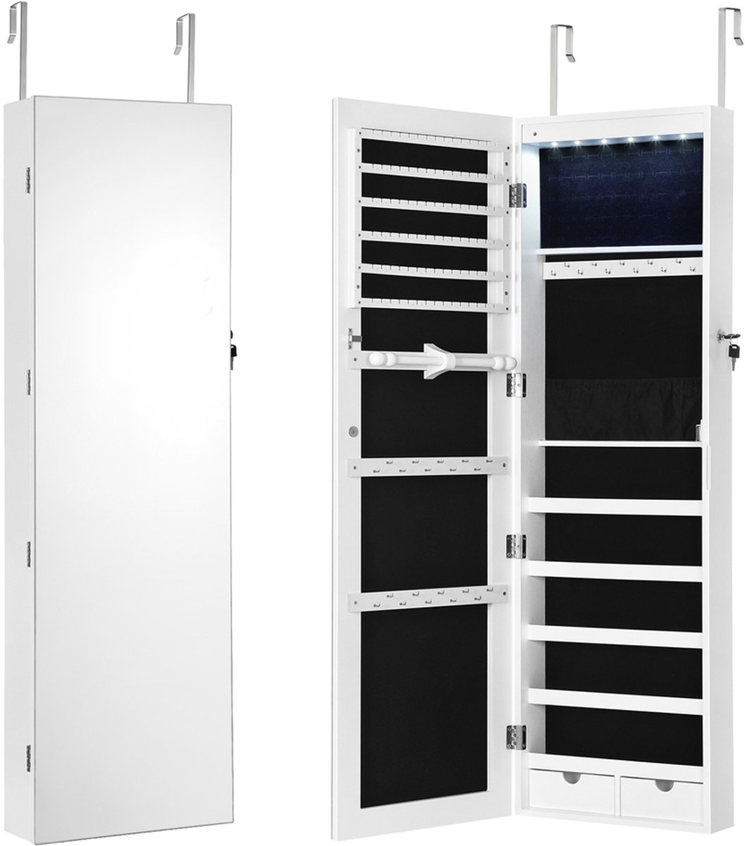 SONGMICS - Sieradendoos - Sieradendoos voor Volwassenen - LED Binnenverlichting - Wandmontage