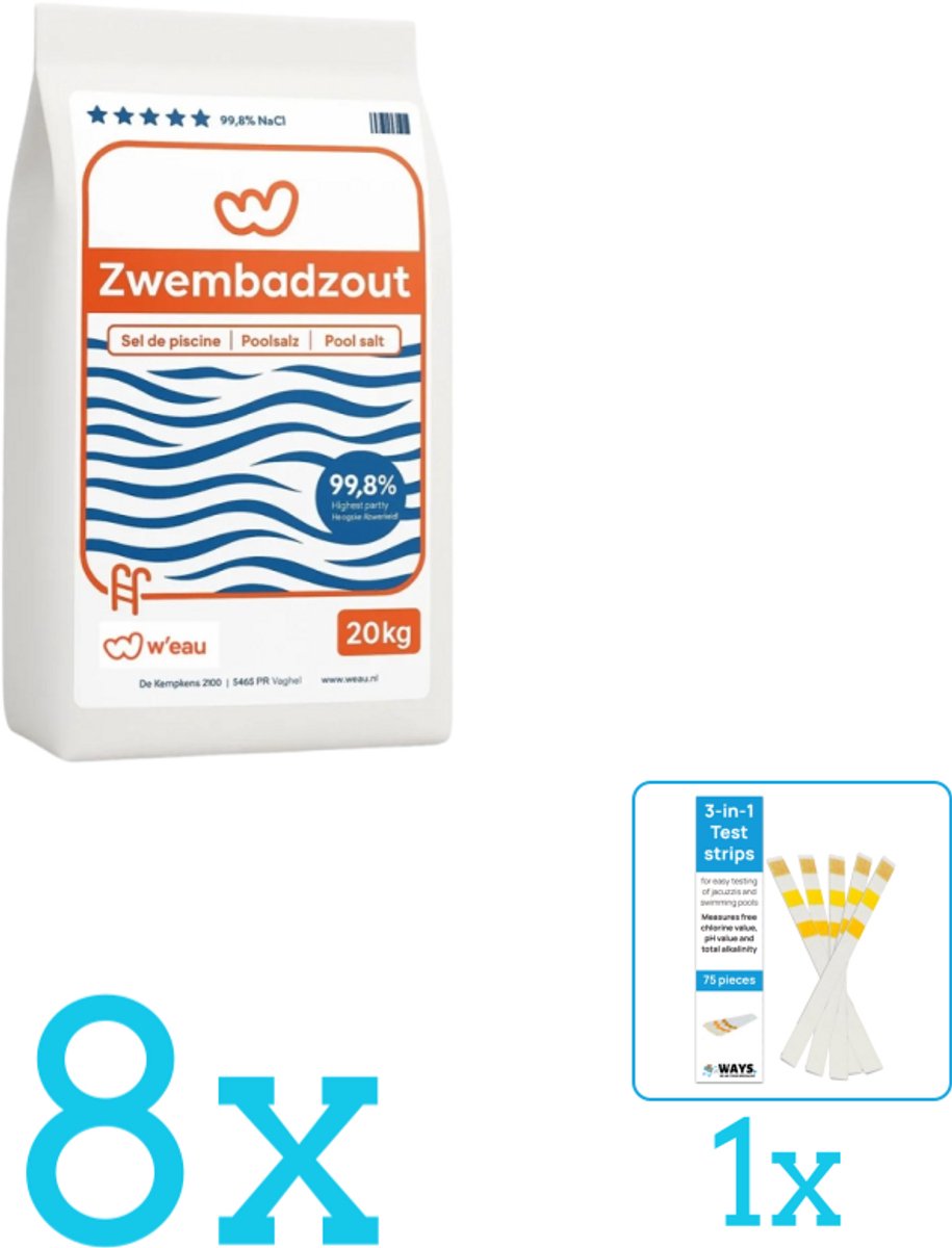 WEAU - Zwembadreinigingsmiddel - Zwembadzout - 20 kg - Volumebundel - Zwembadzout - 8-delig