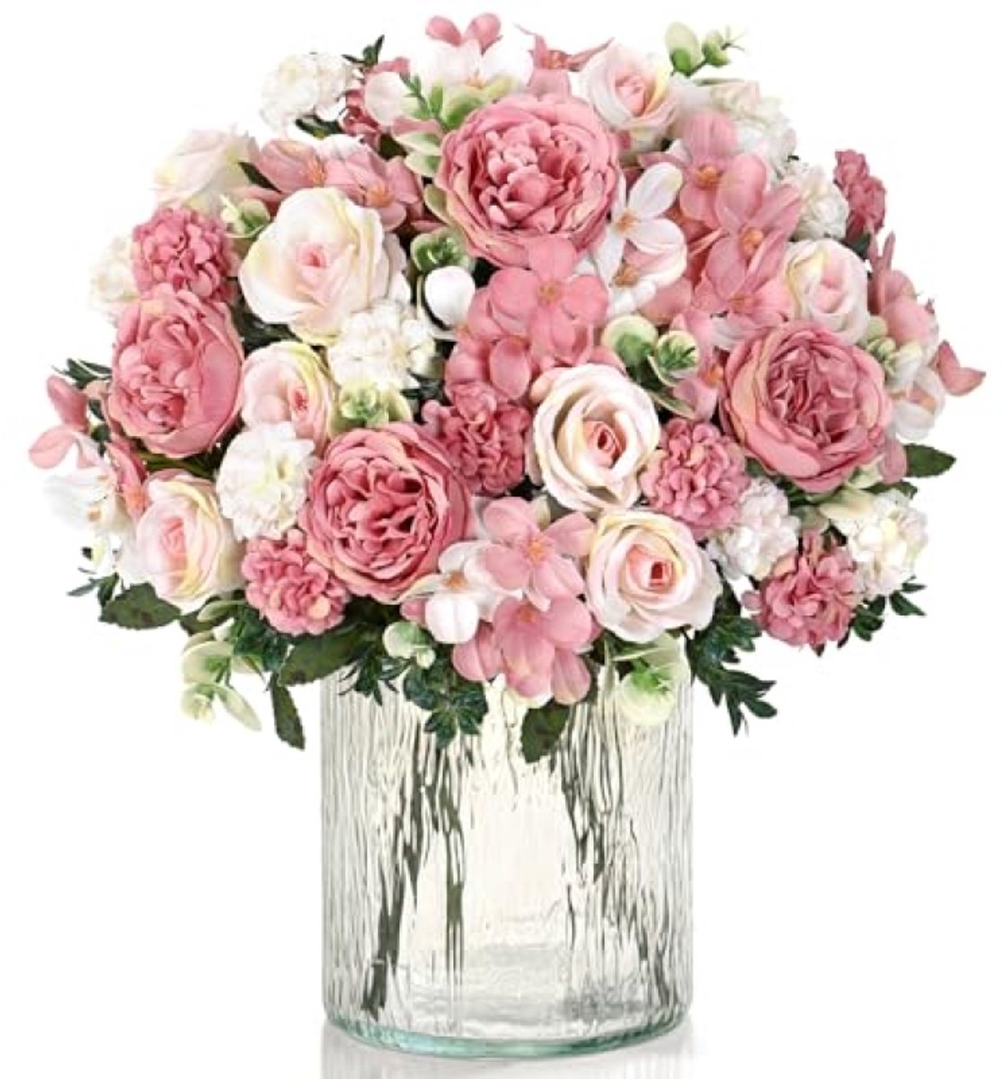 PromoHome 4 bundels kunstbloemen pioenrozen zijdebloemen boeket voor bruiloft en tafeldecoratie - 32 cm - Roze