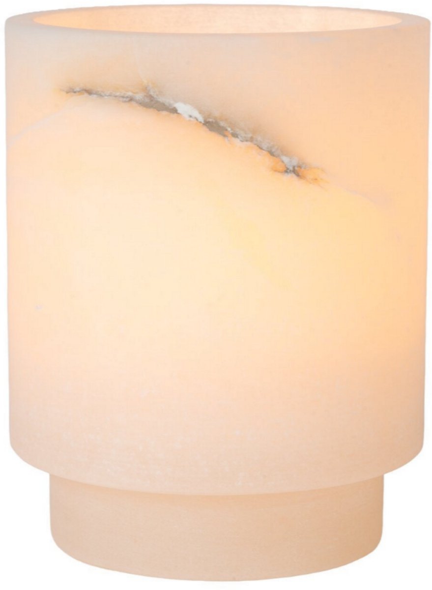 Atmooz Mick M Theelichthouder - Luxe Alabaster Waxinelichthouder - Ø14 x H18 cm - Natuursteen Windlicht - Modern Sfeerlicht Wit