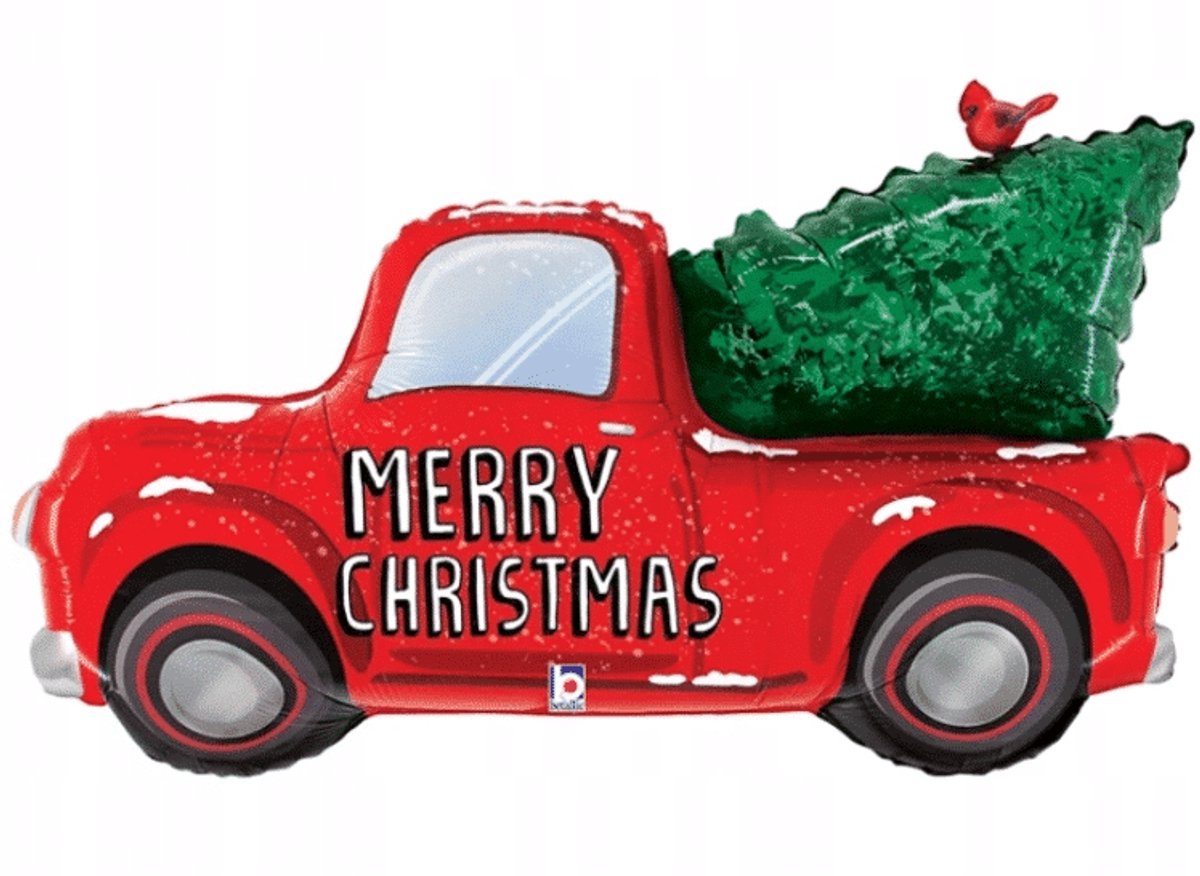 Folieballon rode kerstauto Merry Christmas - 104 cm