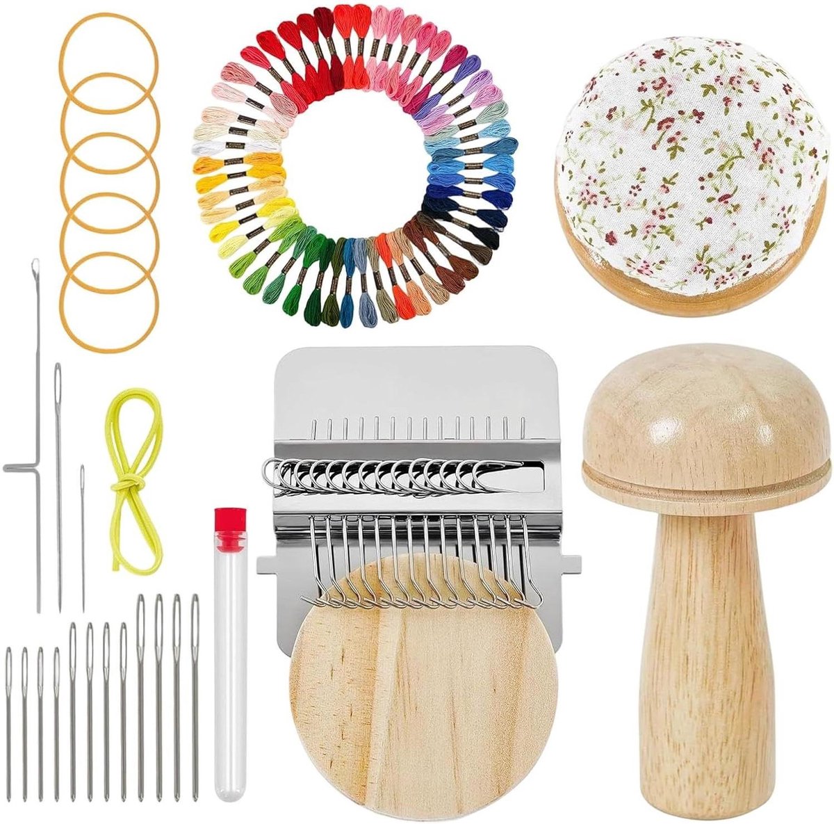 Stoppaddenstoel Set - Weefgetouw Textielreparatie - Kleding Repareren - Hout en Staal - Compact Formaat - Mushroom
