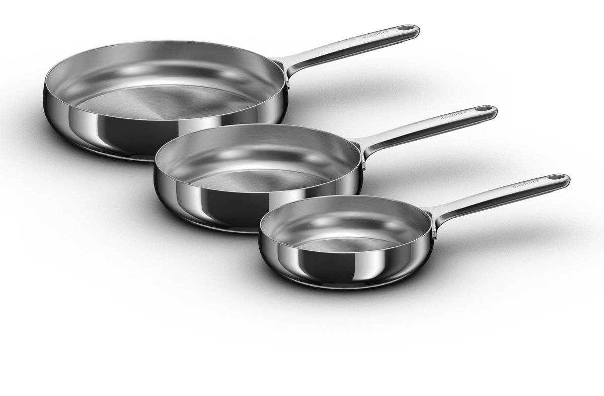 BergHOFF Home Belly Koekenpannen Set Ø 20 + 24 + 28 cm – Duurzame RVS Braadpan – PFAS-Vrije Bakpan – Geschikt voor Inductie & Oven tot 250 °C – Vaatwasserbestendig – Stellar Steel