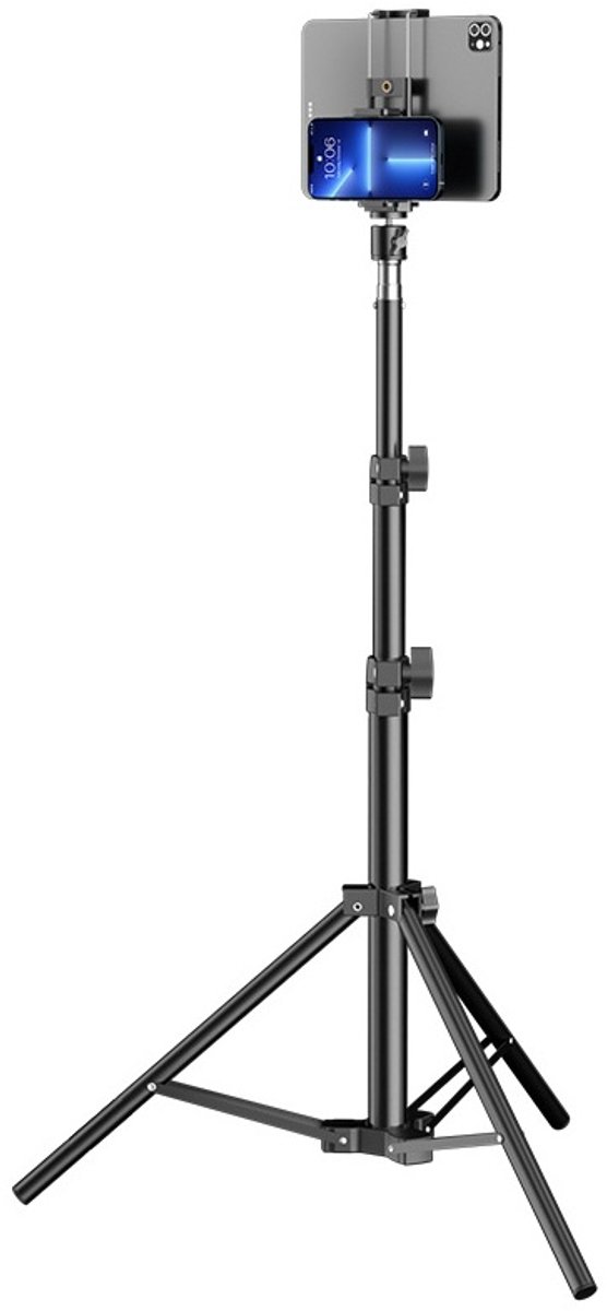 longziming - Flexibele Telefoon & Pad Houder - Tripod Standaard voor Muziek, Lessenaar en Vloer - Met opbergtas - 120CM - zwart