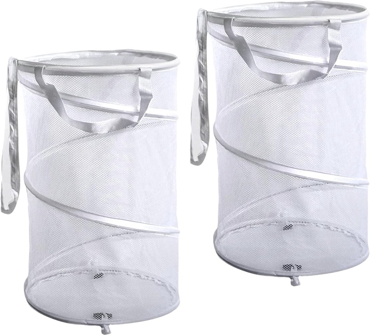 Vouwbare Wasmanden Set van 2, Ademend Mesh met Deksel en Handvat, Ideaal voor Kamperen, Reizen en Kinderkamers