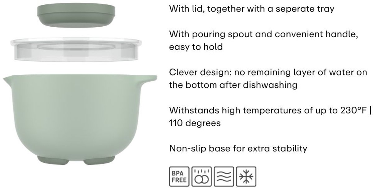 Mepal Beslagkom met spatdeksel Chef it - 3 l - Schaal - Magnetron- en vaatwasmachinebestendig - Bakspullen - Chalk — afbeelding 6