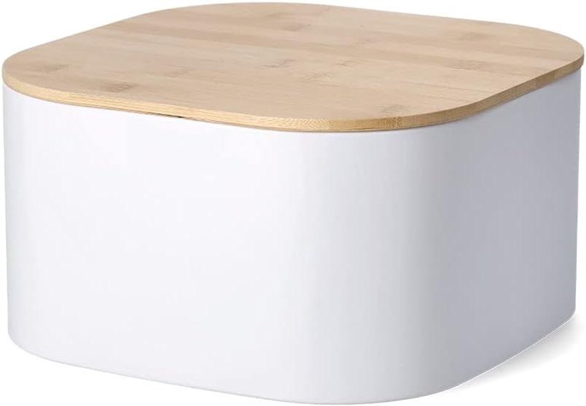 Broodtrommel Bamboe Deksel - Brooddoos Metaal - Brood Vers Houden - Ventilatie Gaten - 26.5 x 26.5 x 14.5 cm