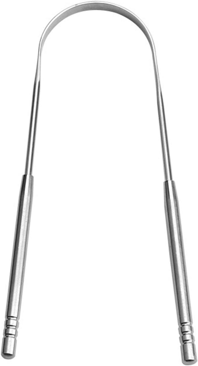 Tongschraper Roestvrijstaal - Tongreiniger - Frisse Adem - Dubbele Handgreep - 14 cm - Zilver